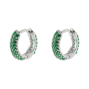 Duo Jewellery Earrings Silver Duo Green Stone Hoop Earrings
