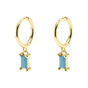 Duo Jewellery Earrings Yellow Gold / Aqua Duo Baguette Hoop Earrings
