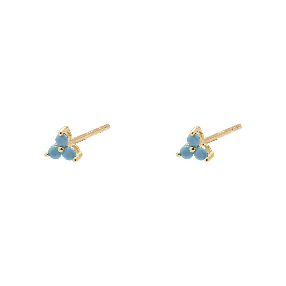 Duo Jewellery Earrings Yellow Gold / Aqua Duo Three Stone Earrings