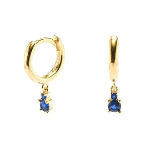 Duo Jewellery Earrings Yellow Gold / Blue Duo Two Stone Hoop Earrings