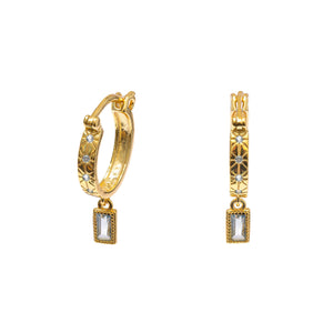 Duo Jewellery Earrings Yellow Gold / Clear Details Hoop With Drop Earrings