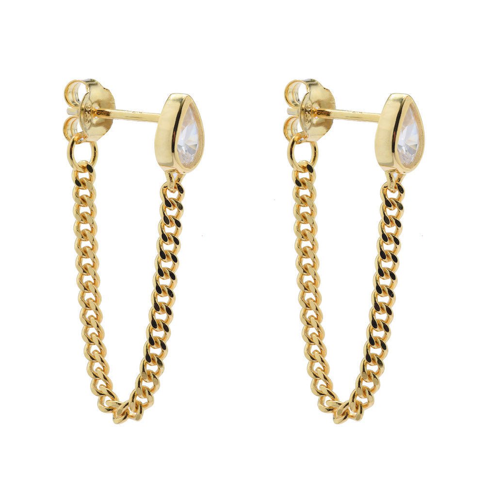 Duo Jewellery Earrings Yellow Gold Duo Marquise Chain Earrings