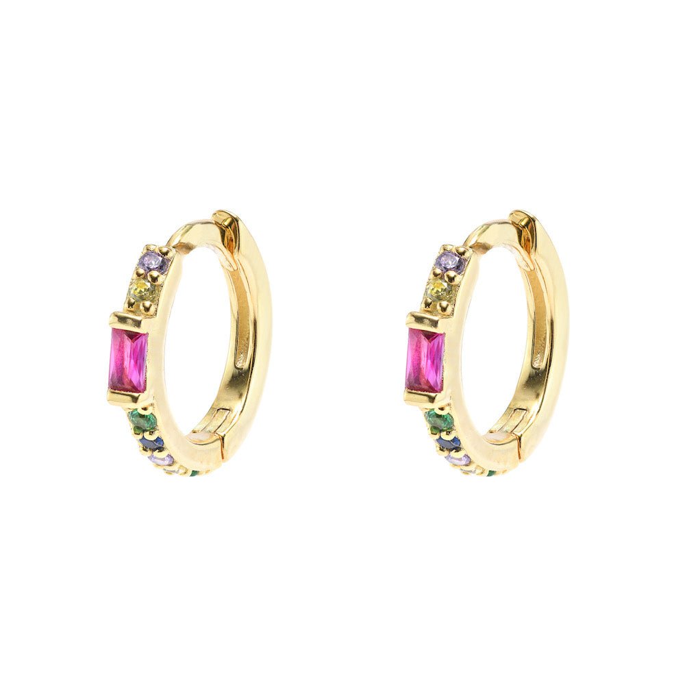 Duo Jewellery Earrings Yellow Gold Duo Pink Baguette Hoop Earrings