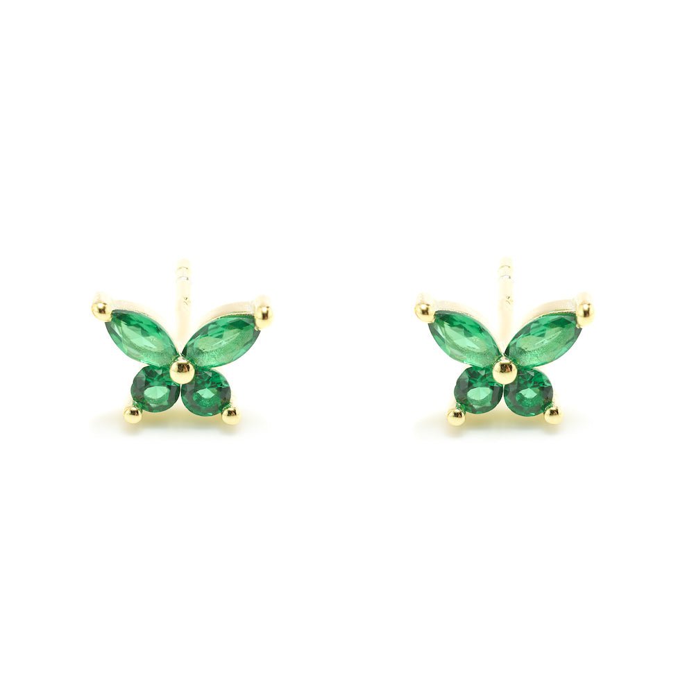 Duo Jewellery Earrings Yellow Gold / Green Duo Butterfly Stud Earrings