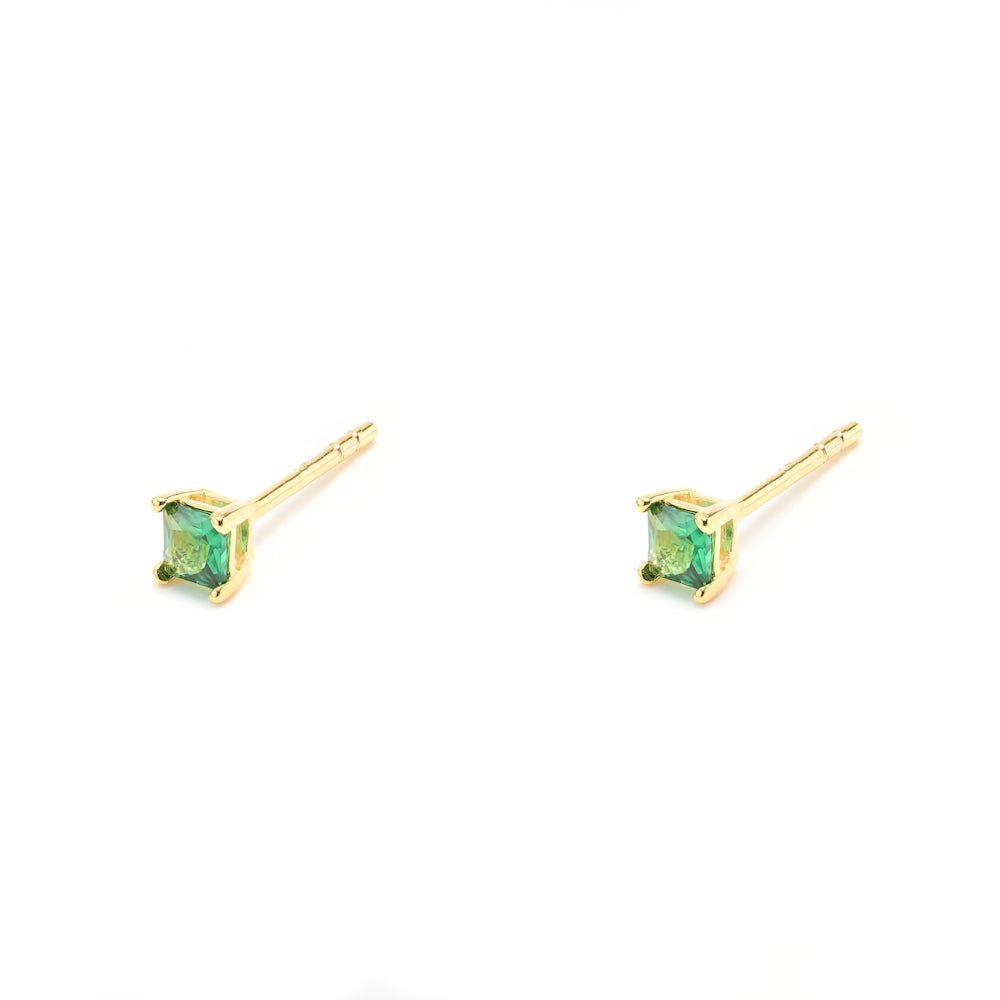 Duo Jewellery Earrings Yellow Gold / Green Duo Mini Square Stud Earrings