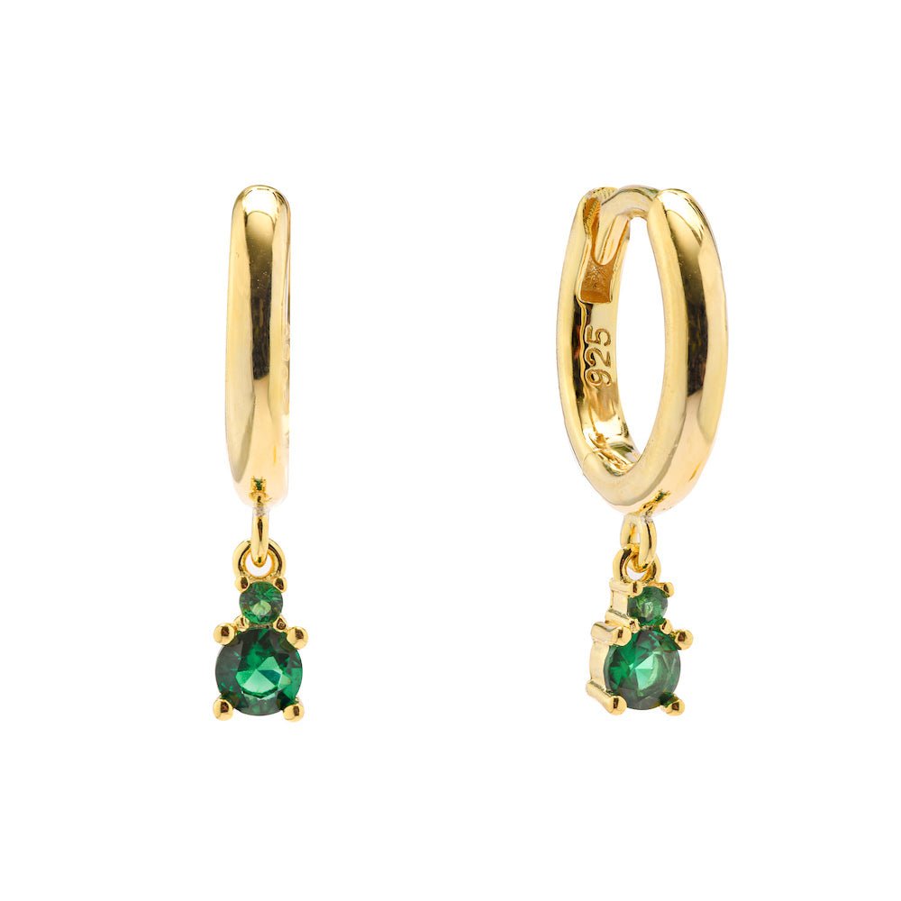 Duo Jewellery Earrings Yellow Gold / Green Duo Two Stone Hoop Earrings
