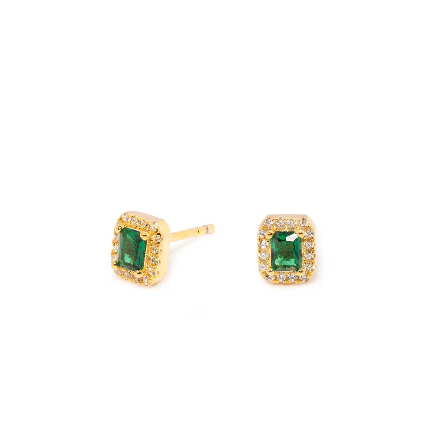 Duo Jewellery Earrings Yellow Gold Green Rectangle Stone Studs