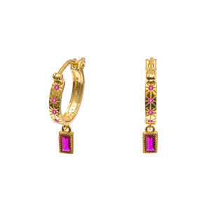 Duo Jewellery Earrings Yellow Gold / Pink Details Hoop With Drop Earrings