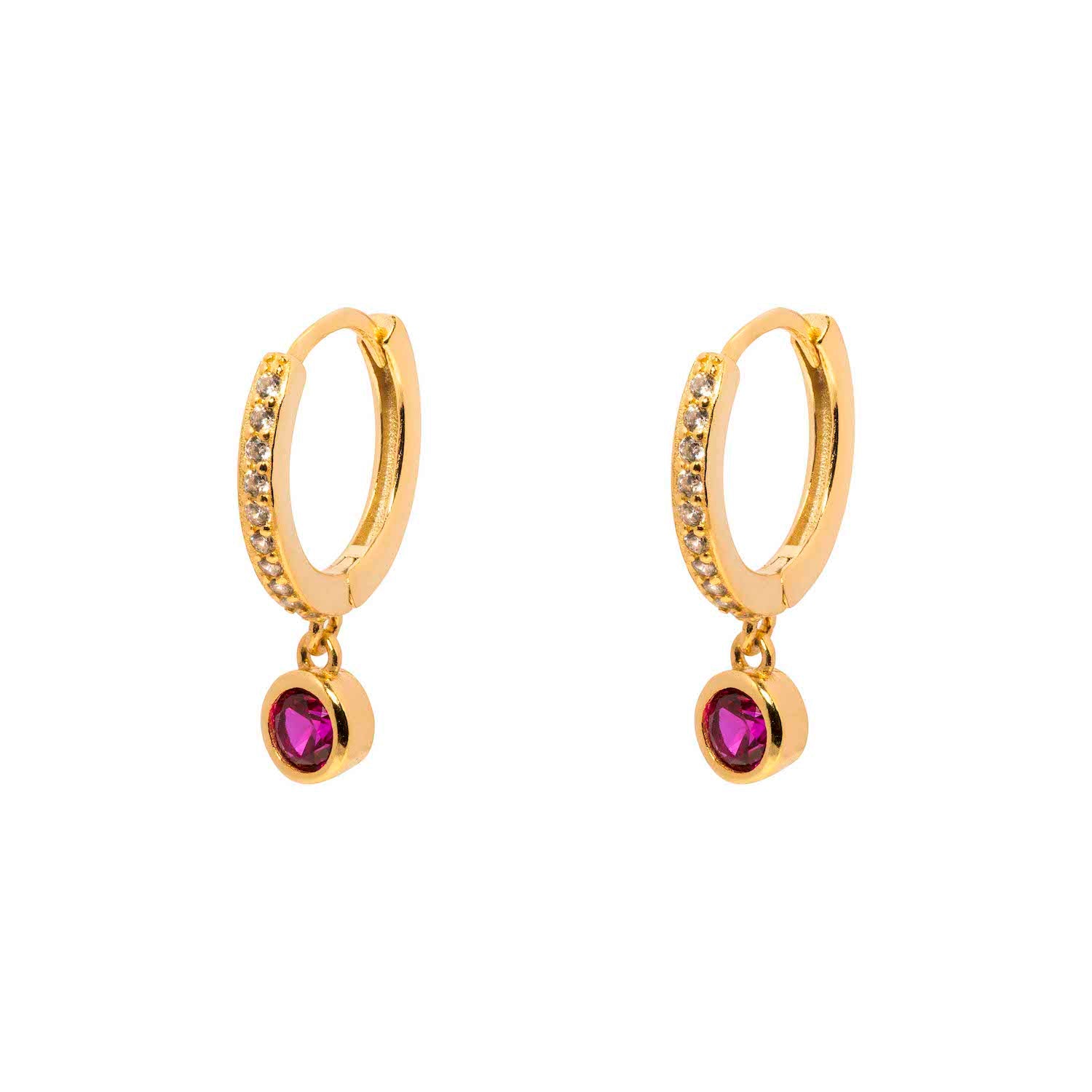 Duo Jewellery Earrings Yellow Gold / Blue Hoop With Stone Charm Earrings