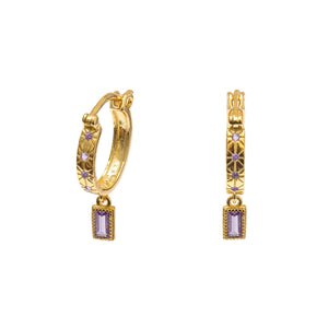 Duo Jewellery Earrings Yellow Gold / Purple Details Hoop With Drop Earrings