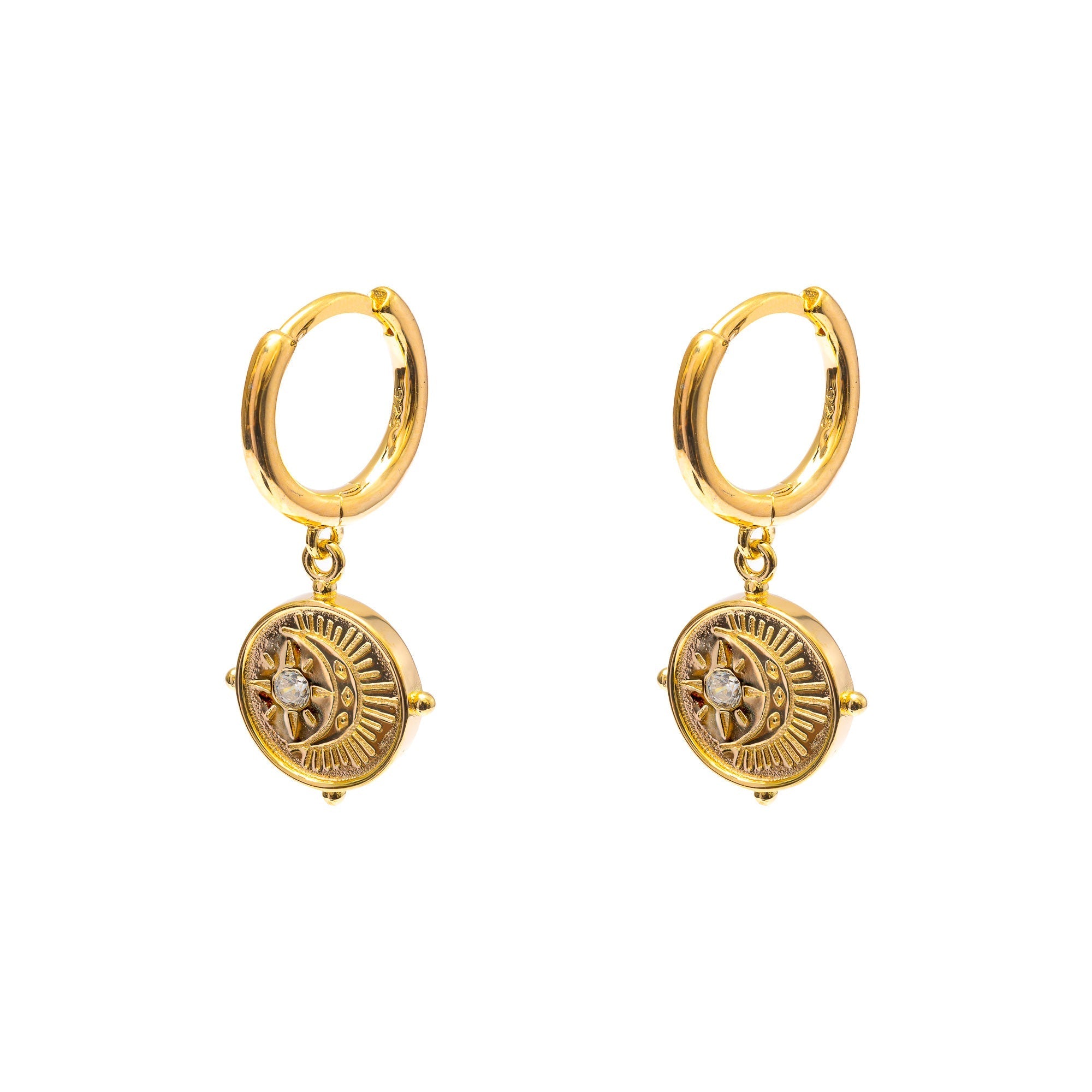 Duo Jewellery Earrings Yellow Gold Star and Moon Drop Earrings