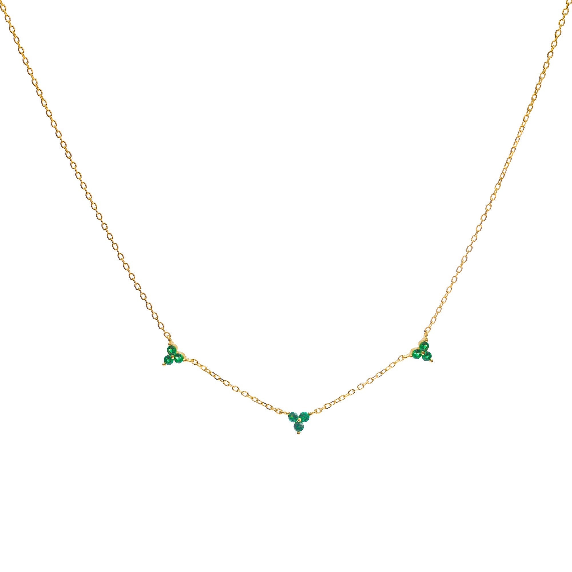 Duo Jewellery Necklaces Yellow Gold / Green Duo Three Stone Flower Necklace