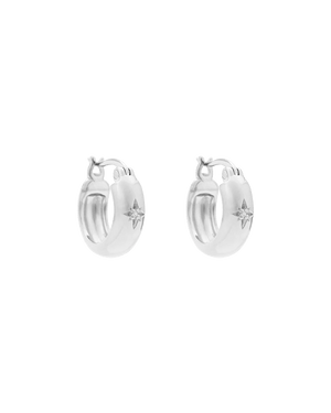Kirstin Ash Earrings Silver GUIDING STAR ETCHED HOOPS
