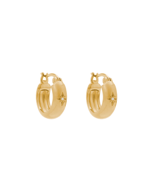 Kirstin Ash Earrings Yellow Gold GUIDING STAR ETCHED HOOPS