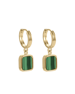 Kirstin Ash Earrings Yellow Gold / Malachite Stone Hoop Earrings