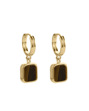 Kirstin Ash Earrings Yellow Gold / Tiger Eye Stone Hoop Earrings
