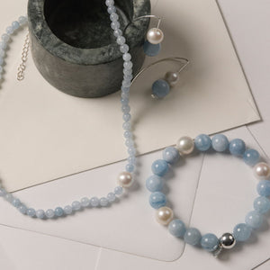 Najo Bracelets Najo Sunset Aquamarine & Pearl Stretch Bracelet