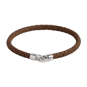 Najo Tan / 21cm Najo The Mariner Men’s Plaited Leather and Steel Bracelet