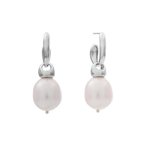 Sybella Earrings Sybella Alaya Rhodium and White Freshwater Pearl C Hoop Earring