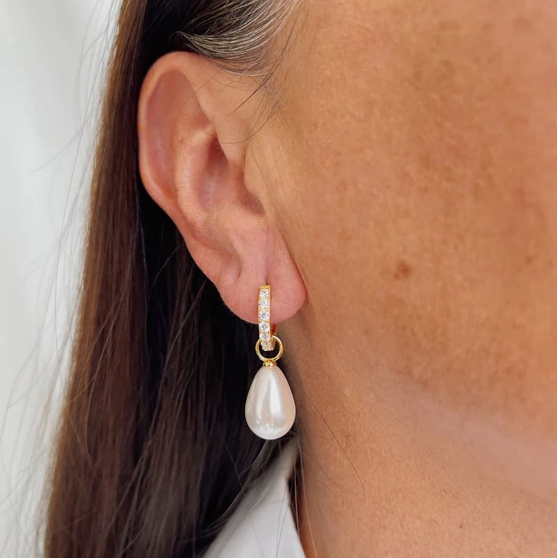 Sybella Earrings Yellow Gold SYBELLA BINDI PEARL HOOP EARRINGS
