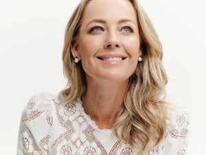 Sybella Earrings Sybella GISELLE Gold Plated Green Triangle CZ and White Fresh Water Pearl Stud Earring