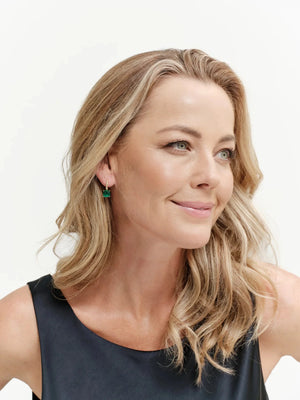 Sybella Earrings Sybella IRIS Gold Plate and Green Square and Clear CZ Earring