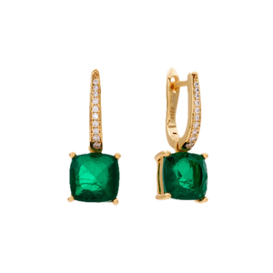 Sybella Earrings Yellow Gold / Green Sybella IRIS Gold Plate and Green Square and Clear CZ Earring