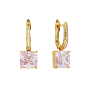 Sybella Earrings Yellow Gold / Pink Sybella IRIS Gold Plate and Green Square and Clear CZ Earring