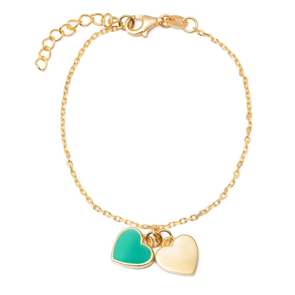 Duo Jewellery Bracelets Yellow Gold / Blue Duo Double enamel heart bracelet