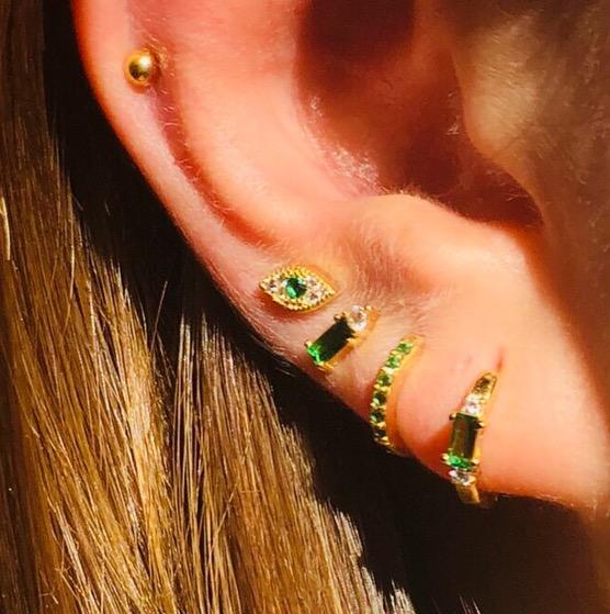 Duo Jewellery Earrings Green Duo mini colour stone huggie earrings