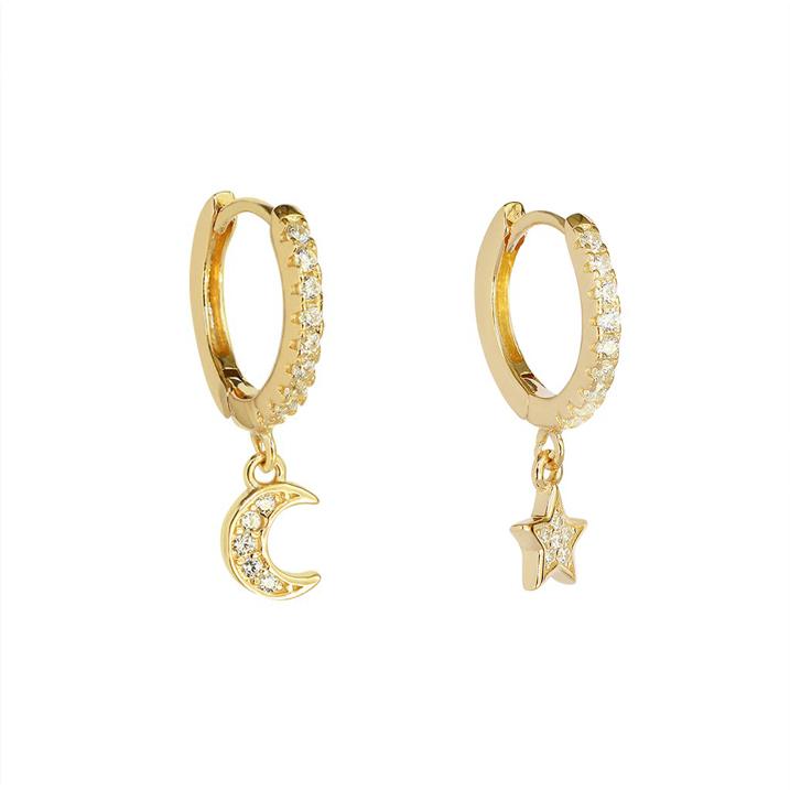 Duo Jewellery Earrings Duo star and moon huggie hoop earrings