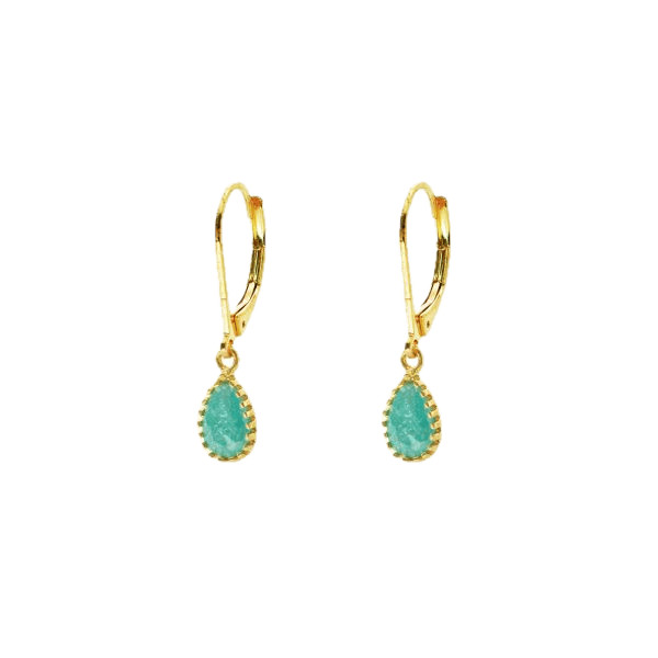 Duo Jewellery Earrings GREEN / Gold Filled Duo Teardrop Stone Drop Earrings – Gold Filled