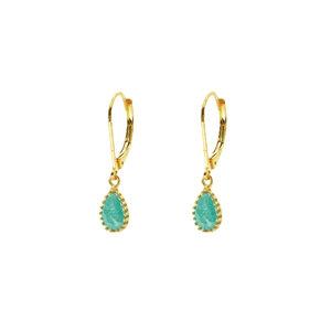 Duo Jewellery Earrings GREEN / Gold Filled Duo Teardrop Stone Drop Earrings – Gold Filled