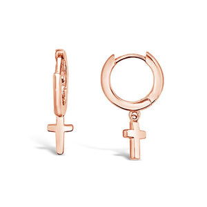 Duo Jewellery Earrings Rose Gold Duo Cross Huggie Earrings