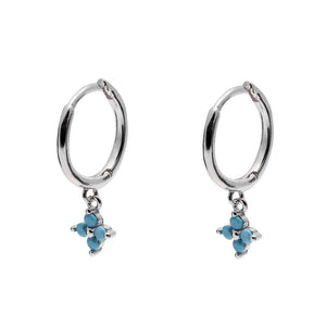 Duo Jewellery Earrings Silver / Aqua Duo Mini Flower Hoop Earrings