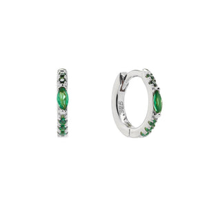 Duo Jewellery Earrings Silver Duo Green Marquise Huggie