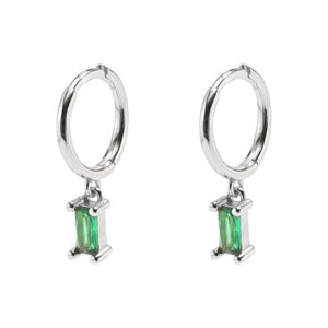 Duo Jewellery Earrings Silver / Green Duo Baguette Hoop Earrings