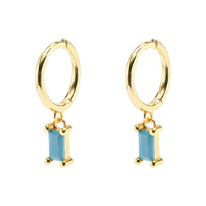 Duo Jewellery Earrings Yellow Gold / Aqua Duo Baguette Hoop Earrings