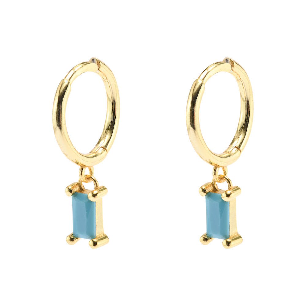 Duo Jewellery Earrings Yellow Gold / Aqua Duo Baguette Hoop Earrings