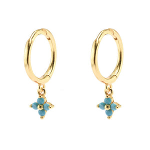 Duo Jewellery Earrings Yellow Gold / Aqua Duo Mini Flower Hoop Earrings