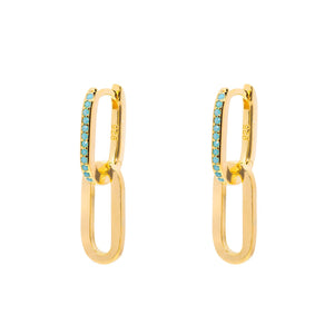 Duo Jewellery Earrings Yellow Gold / Aqua Gold Link With Stone Earrings