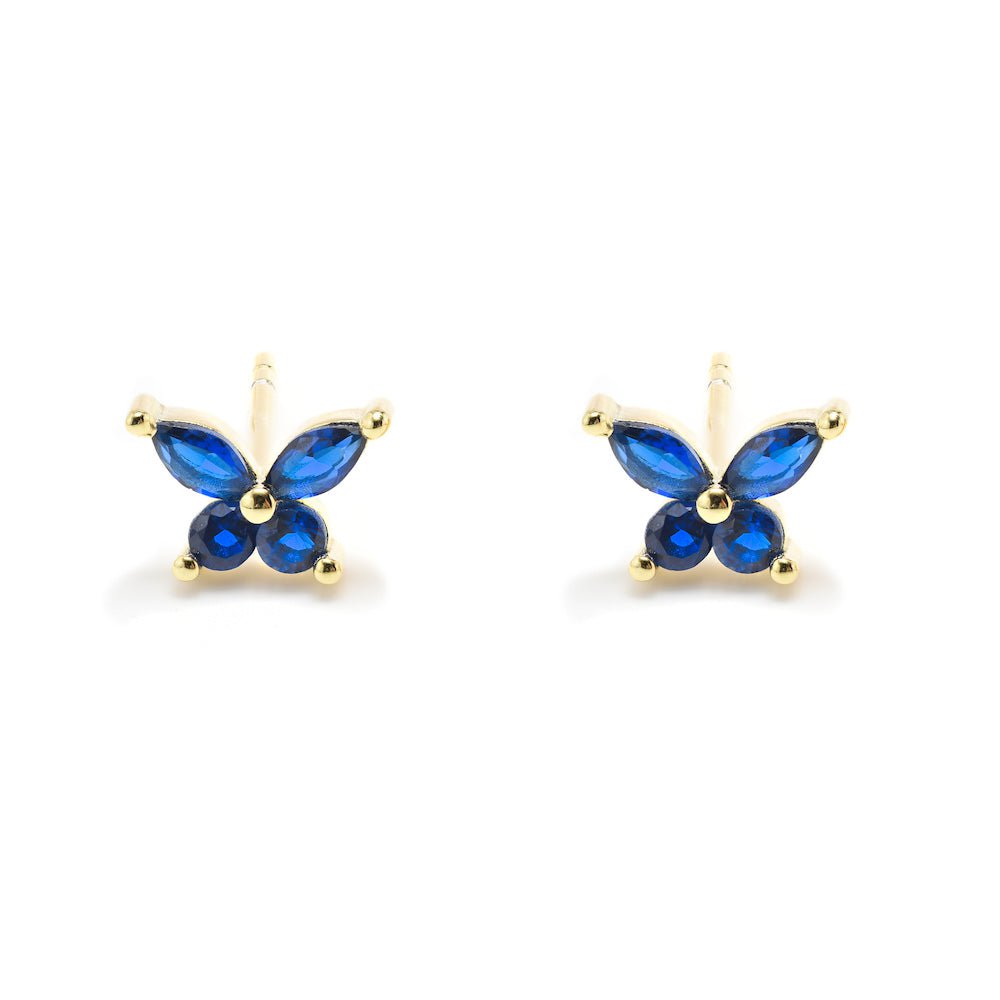 Duo Jewellery Earrings Yellow Gold / Blue Duo Butterfly Stud Earrings