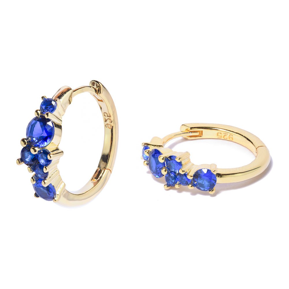 Duo Jewellery Earrings Yellow Gold Duo Blue Stone Hoop Earrings