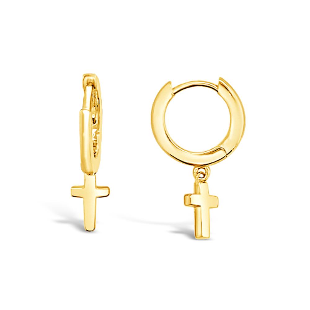 Duo Jewellery Earrings Yellow Gold Duo Cross Huggie Earrings