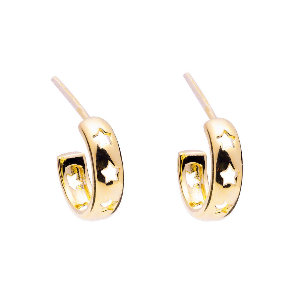 Duo Jewellery Earrings Yellow Gold Duo Cutout Stars Hoop Earrings