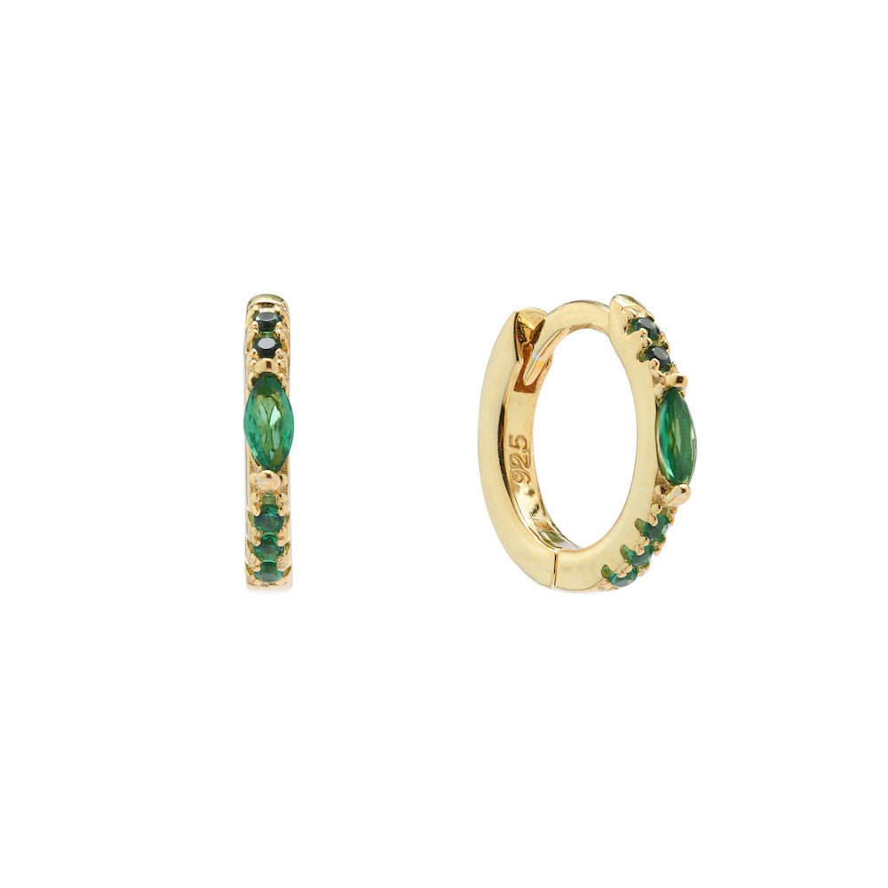 Duo Jewellery Earrings Yellow Gold Duo Green Marquise Huggie