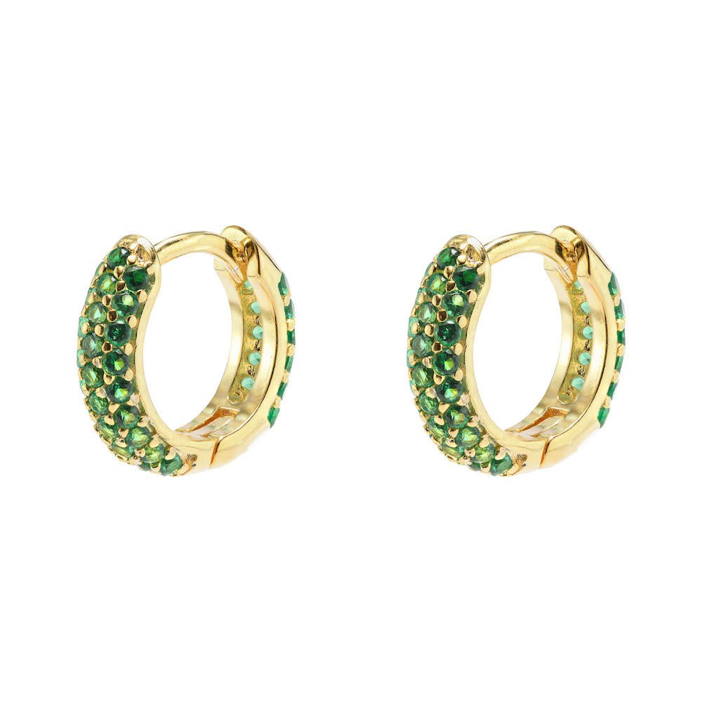 Duo Jewellery Earrings Yellow Gold Duo Green Stone Hoop Earrings
