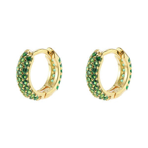 Duo Jewellery Earrings Yellow Gold Duo Green Stone Hoop Earrings