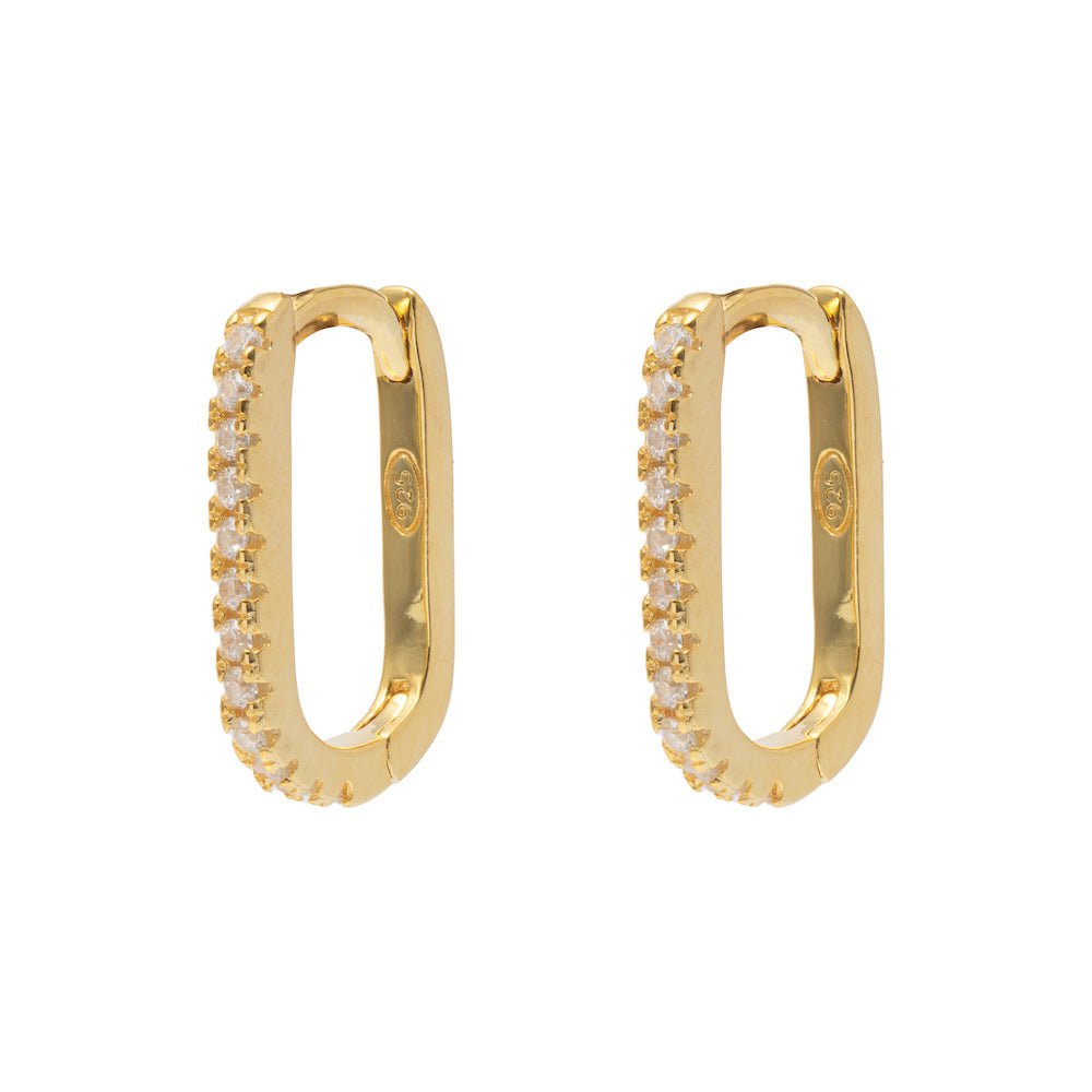 Duo Jewellery Earrings Yellow Gold Duo half cz rectangle earrings