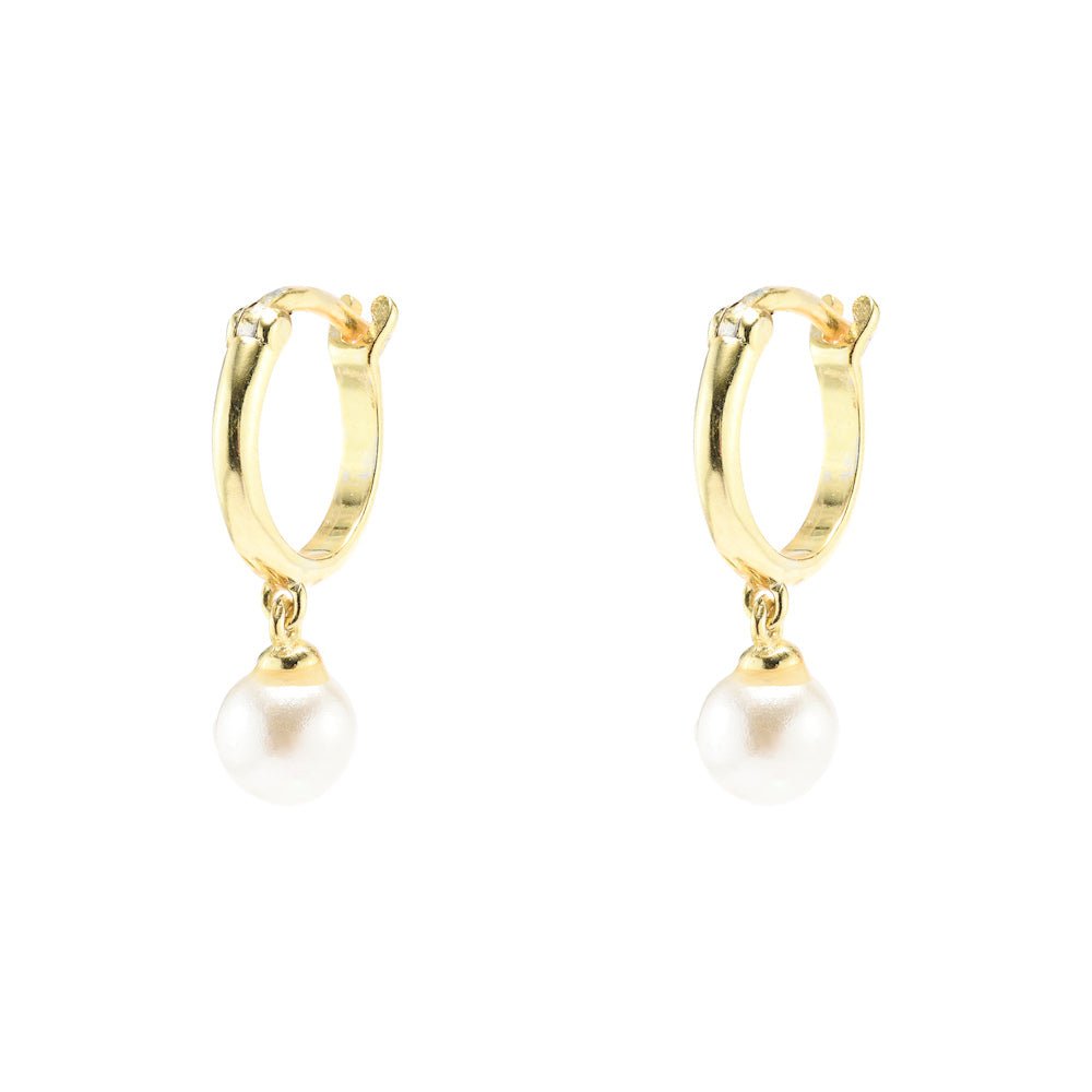 Duo Jewellery Earrings Yellow Gold Duo Mini Pearl Hoop Earrings